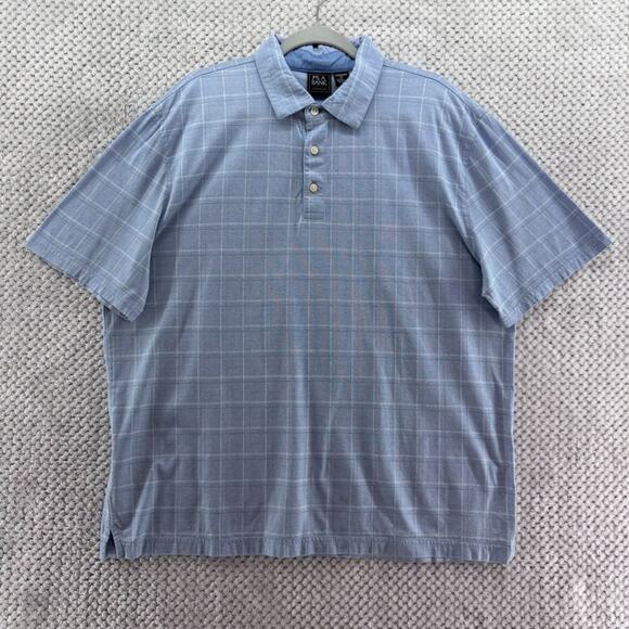 Jos A Bank Traveler Shirt Mens XL Blue Plaid Traditional Fit Polo Short Sleeve - Picture 1 of 11